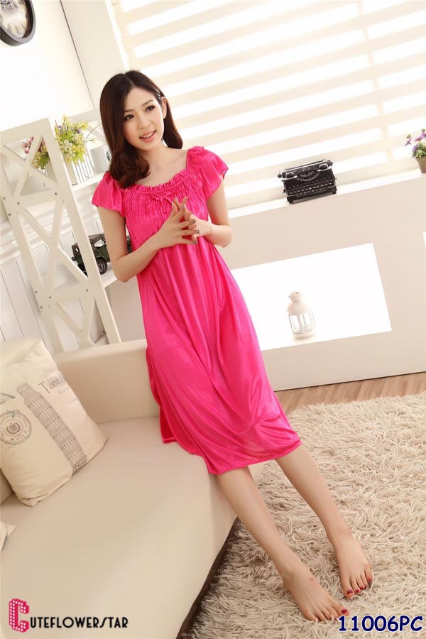 ชุดนอนกระโปรงยาว สีชมพูบานเย็น มีความน่ารักลงตัว 11006pc-03