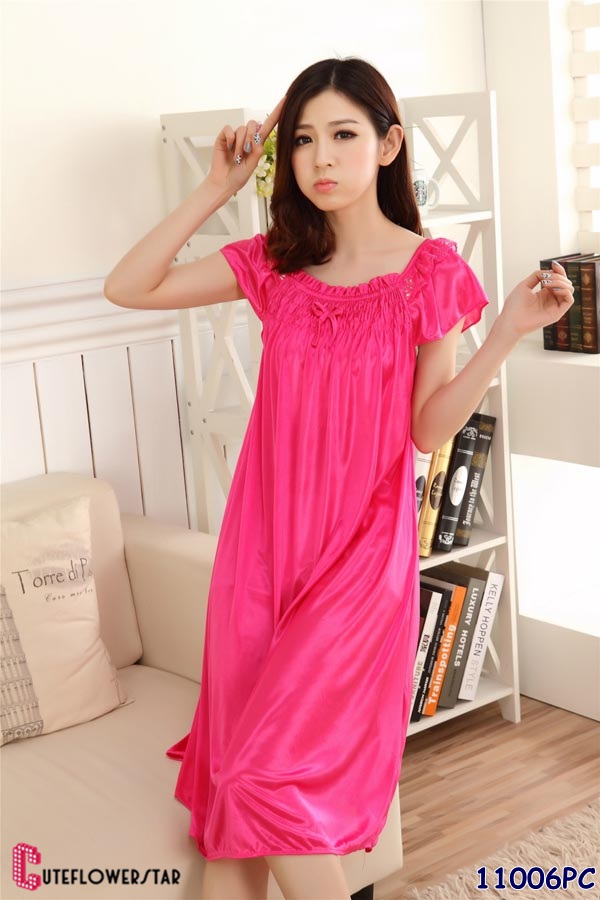 ชุดนอนกระโปรงยาว สีชมพูบานเย็น มีความน่ารักลงตัว 11006pc-04