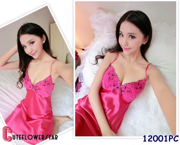 ผู้หญิงลองแล้วจะติดใจ ชุดนอนผ้าซาติน sexy สีชมพูบานเย็น 12001pc-03